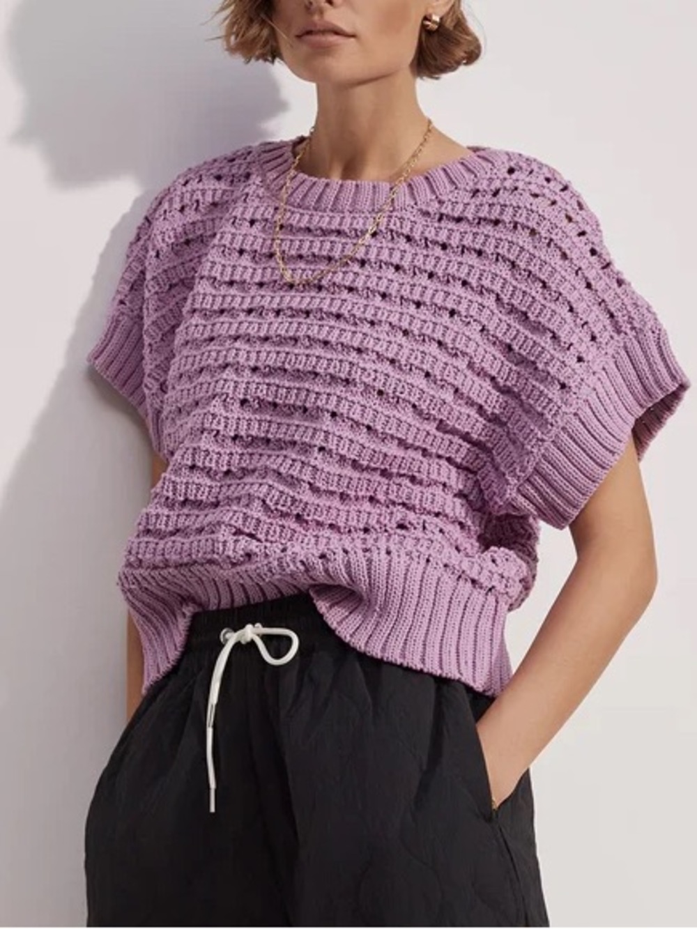 Varley Fillmore Purple Knit Short Sleeve Sweater